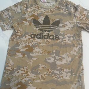 Adidas Brown and Tan Camouflage Short Sleeve Tee